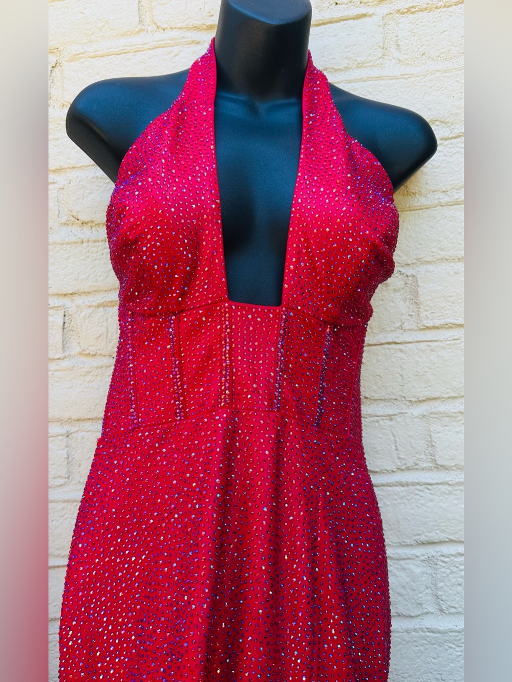 $$$$ NEW JOVANI RED STUNNING SPARKLING CRYSTAL GLASS BEADED GOWN/DRESS NEW!!! - Picture 6 of 13